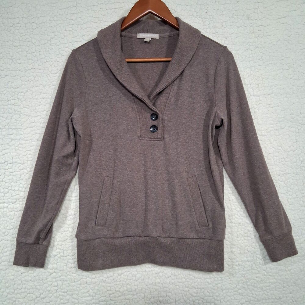 Banana Republic Brown Shawl Neck Sweater Womens Small Pullover Kangaroo Pocket